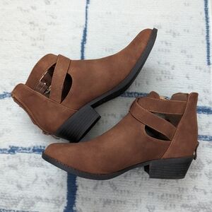 Top Moda Ankle Boots Brown Tan new cowgirl zipper cowboy chunky Western